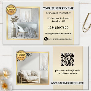 Tarjeta De Visita Muebles o diseño interior gris dorado elegante