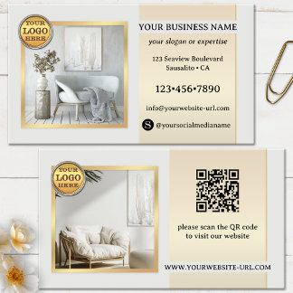Tarjeta De Visita Muebles o diseño interior gris dorado elegante