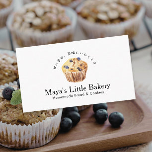 Tarjeta De Visita Muffin de Arándanos Azul Rustico Acuarela Panaderí