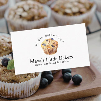 Tarjeta De Visita Muffin de Arándanos Azul Rustico Acuarela Panaderí