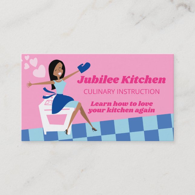 Tarjeta De Visita Mujer afroamericana cocinando clase personal chef (Anverso)