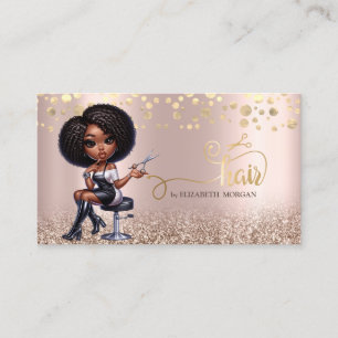 Tarjeta De Visita Mujer Afroamericana Tijeras Rosa Dorado Brillante