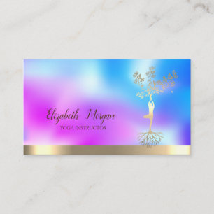 Tarjeta De Visita Mujer árbol Silueta Holográfica Instructora de Yog