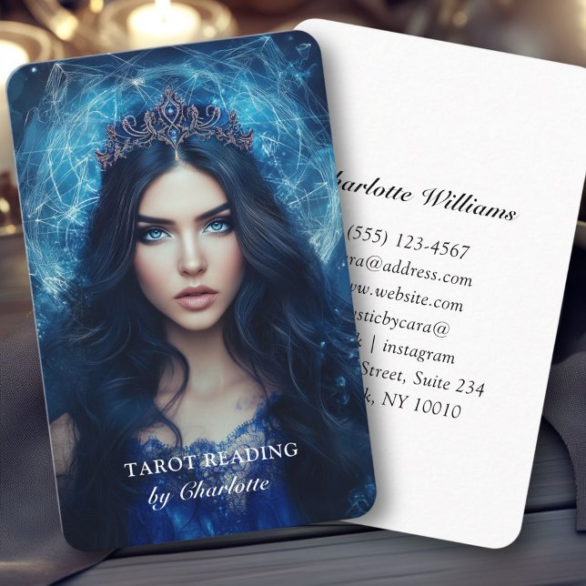 Tarjeta De Visita Mujer azul mística (Mystic Blue Woman with a Crown, Queen, Business Card)
