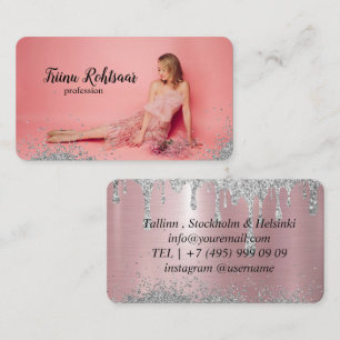 Tarjeta De Visita Mujer Cabello Rosa Vestido de Fiesta Posando