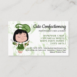 Tarjeta De Visita Mujer Chef Pastelería Verde Dibujos Animados Panad