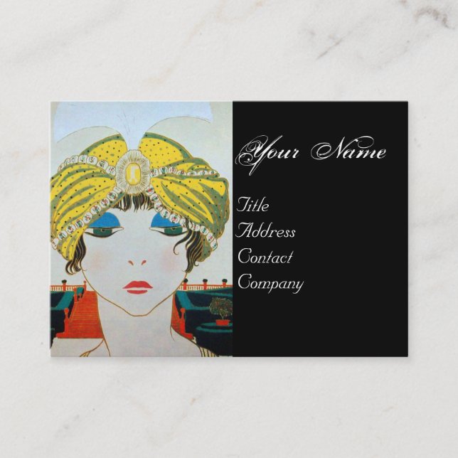 Tarjeta De Visita MUJER CON FORMA ORIENTAL AMARILLA TURBANA / Bellez (Anverso)