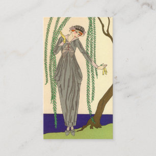 Tarjeta De Visita Mujer con traje de traje gris Taffeta