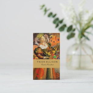 Tarjeta De Visita Mujer de Aries Naranja: Collage de Arte Antiguo de