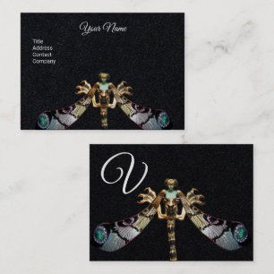 Tarjeta De Visita MUJER DE DRAGONFLY FANTASY JEWEL Black Paper Monog