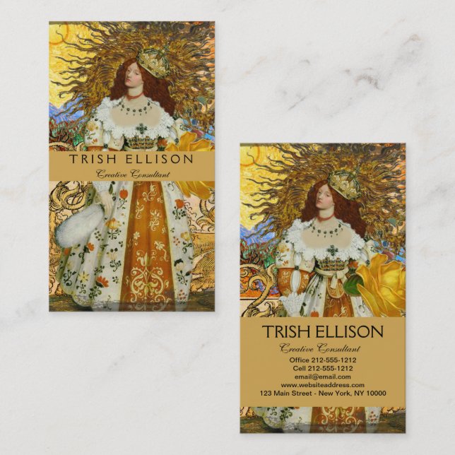 Tarjeta De Visita Mujer de la Vintage Sol Dorado: Arte Collage Leo Z (Anverso / Reverso)