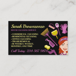 Tarjeta De Visita Mujer de pelo rosa oscuro limpieza de la casa de s