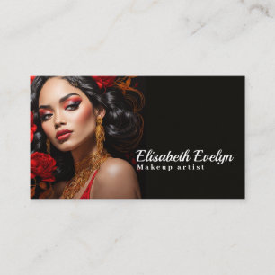 Tarjeta De Visita Mujer elegante en medio de un esplendor floral roj