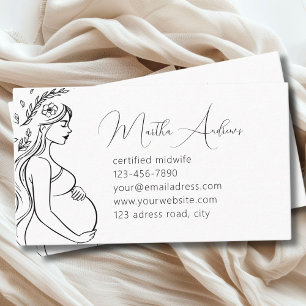 Tarjeta De Visita Mujer embarazada arte de línea moderna   Midwife D
