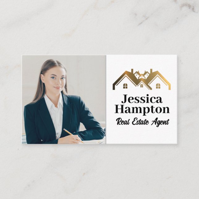Tarjeta De Visita Mujer empresaria sentada | Logotipo inmobiliario (Anverso)