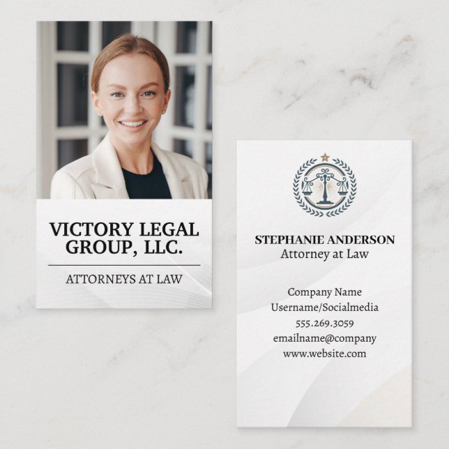 Tarjeta De Visita Mujer empresaria sonriendo | Logo de Law Justice (Anverso / Reverso)