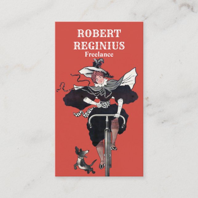 Tarjeta De Visita Mujer En Ciclismo Con Perro (Anverso)