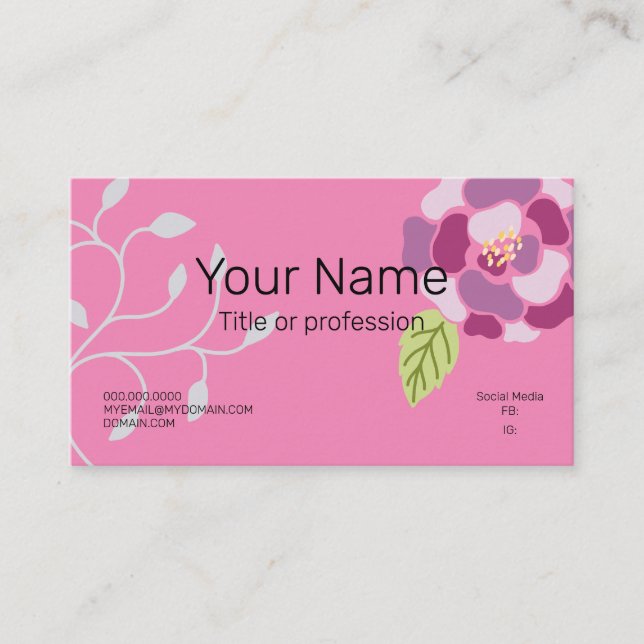 Tarjeta De Visita Mujer flor rosa profesional (Anverso)