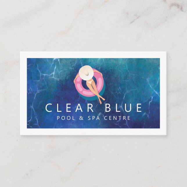 Tarjeta De Visita Mujer flotante: Agua azul riega piscina y spa (Anverso)