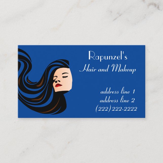 Tarjeta De Visita Mujer hermosa con el pelo largo y azul maquillaje (Anverso)