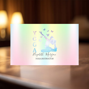 Tarjeta De Visita Mujer Iridescente Holográfica Instructora de Yoga