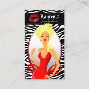 Tarjeta De Visita Mujer joyera Red Zebra Ligas Black Blonde