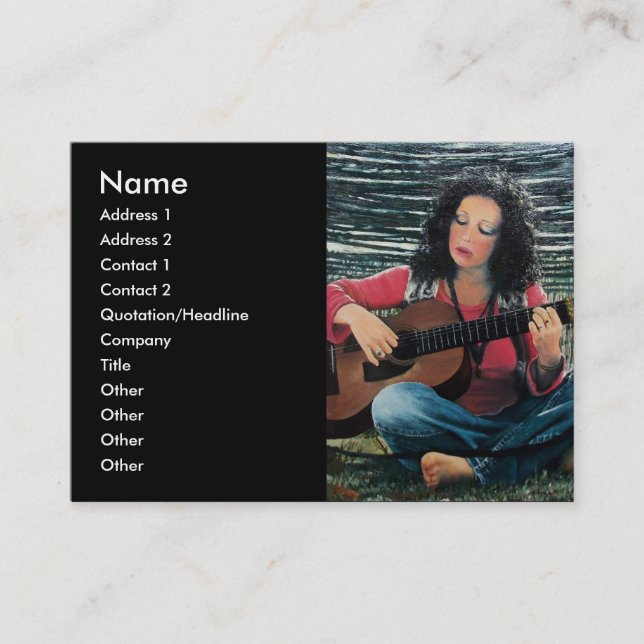 Tarjeta De Visita Mujer Jugando Música Con Guitarra Acústica (Anverso)