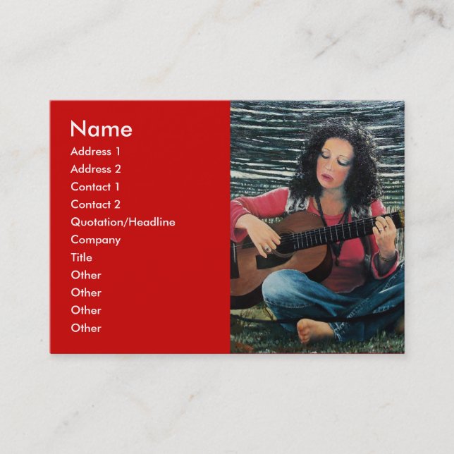Tarjeta De Visita Mujer Jugando Música Con Guitarra Acústica (Anverso)