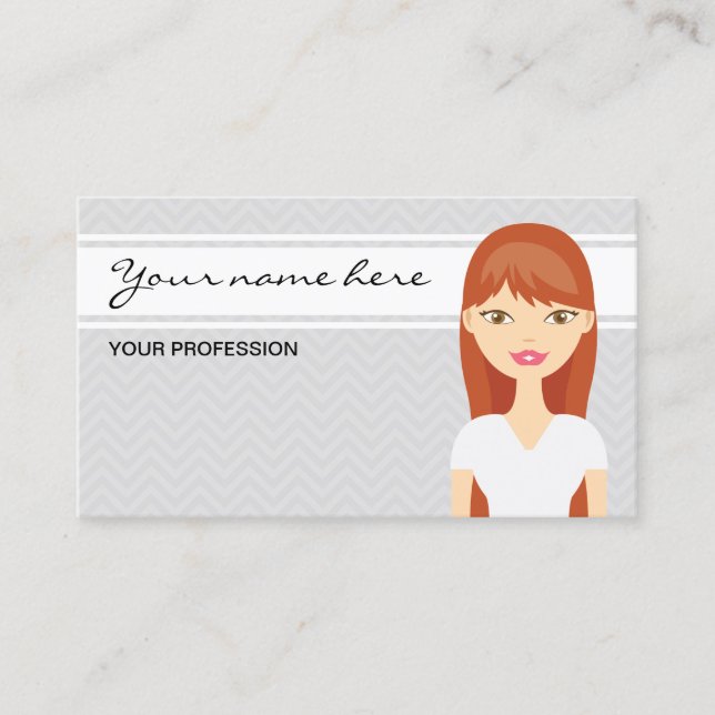 Tarjeta De Visita Mujer Linda Con Cabello Largo Rojo (Anverso)