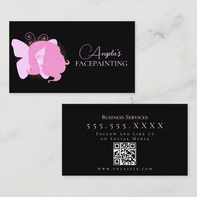 Tarjeta De Visita Mujer mariposa maquillaje Facebook Código QR (Anverso / Reverso)