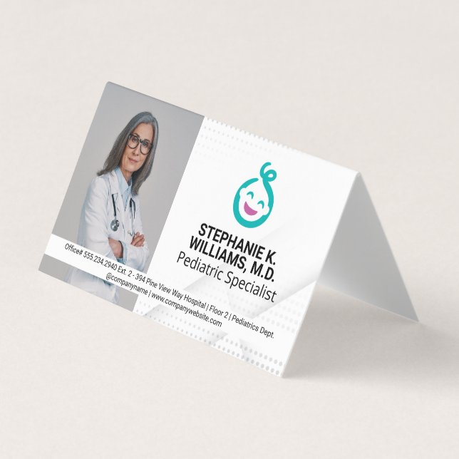 Tarjeta De Visita Mujer Médica | Logotipo de bebé pediatría (Anverso)