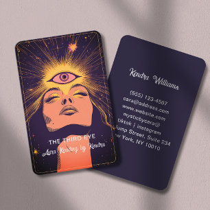 Tarjeta De Visita Mujer Mística Ojo Azul Oscuro Dorado