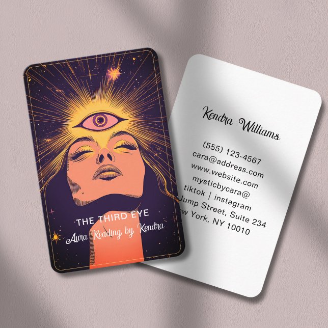 Tarjeta De Visita Mujer Mística Ojo Azul Oscuro -Oro (Mystic Woman Eye Dark Blue -Gold Business Card)