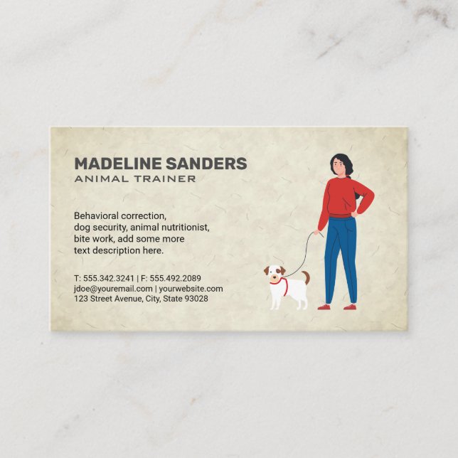 Tarjeta De Visita Mujer paseando a un perro (Anverso)
