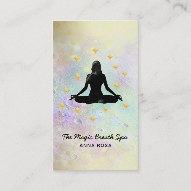 Tarjeta De Visita *~ Mujer Purpurina de Meditación de Oro de Yoga (Anverso)