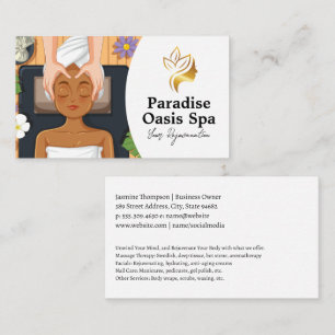 Tarjeta De Visita Mujer recibiendo facial y masaje en el spa