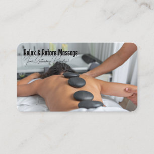 Tarjeta De Visita Mujer recibiendo masaje con piedras calientes en s