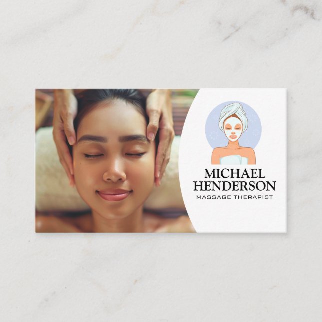 Tarjeta De Visita Mujer recibiendo masaje de cabeza | Día de spa (Anverso)