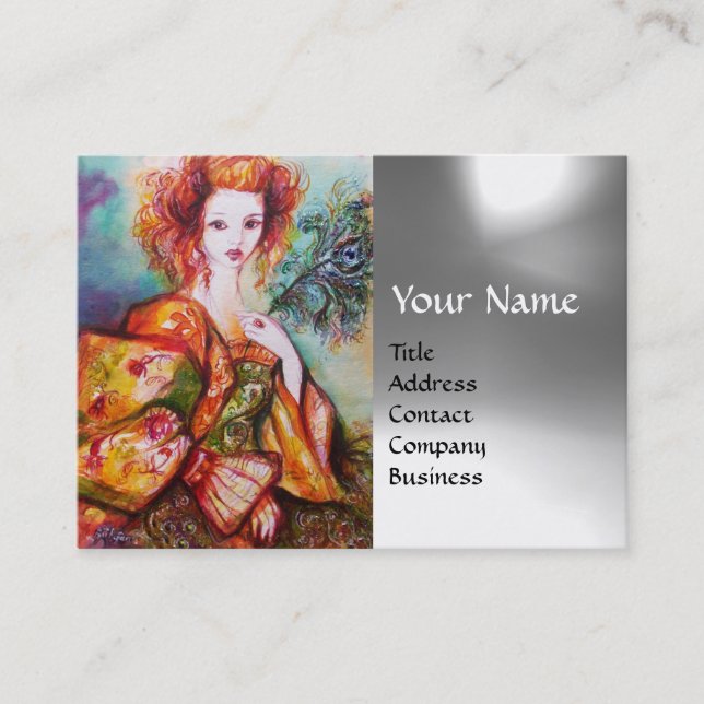Tarjeta De Visita MUJER ROMÁNTICA CON Gema Gris Blanco (Anverso)