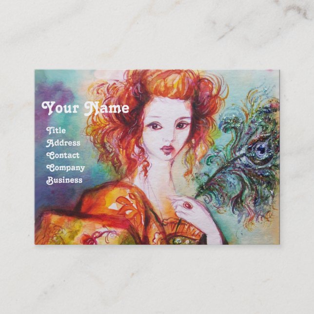 TARJETA DE VISITA MUJER ROMÁNTICA CON PELO DE PELO DE PELO DE PELO D (Anverso)