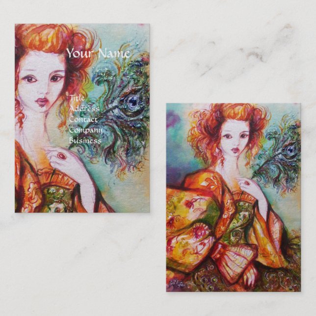 TARJETA DE VISITA MUJER ROMÁNTICA, PEACOCK DERRAMADOR DE LA PELULA (Anverso / Reverso)