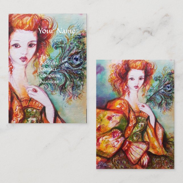 TARJETA DE VISITA MUJER ROMÁNTICA, PELO DE PELO DE PÁQUINA DERRAME B (Anverso / Reverso)