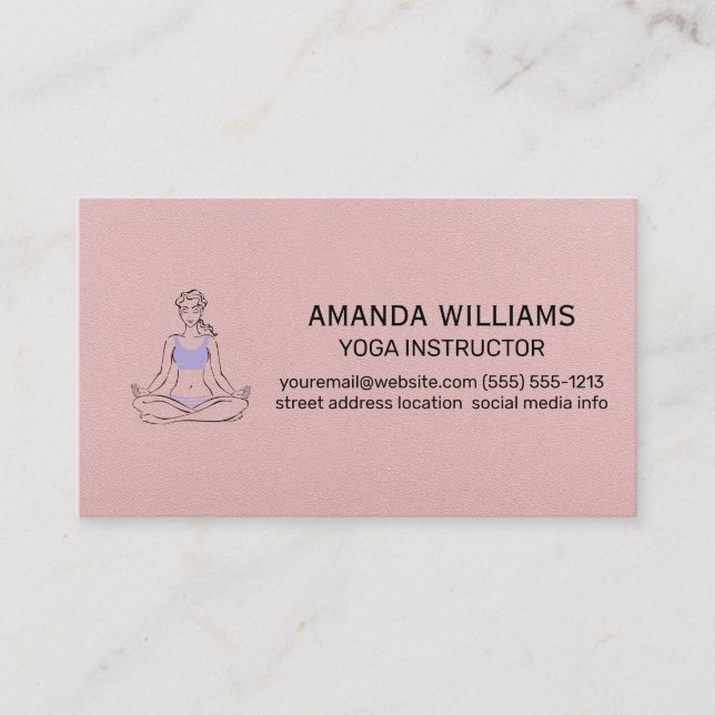 Tarjeta De Visita Mujer sentando la yoga | Textura de cuero rosa