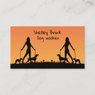 Tarjeta De Visita Mujer silueta caminante Perros adorables