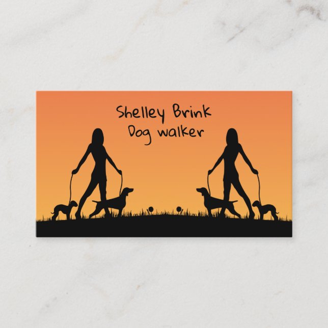 Tarjeta De Visita Mujer silueta caminante Perros adorables (Anverso)