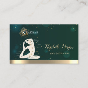 Tarjeta De Visita Mujer Silueta Chakras Instructor de Yoga Verde