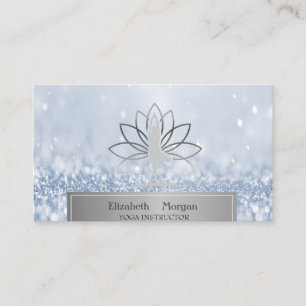 Tarjeta De Visita Mujer Silueta Loto Instructor de Yoga Azul Bokeh