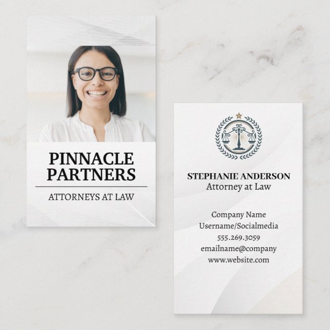 Tarjeta De Visita Mujer sonriendo | Logo de Law Justice (Anverso / Reverso)
