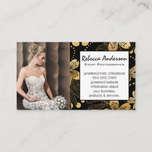 Tarjeta De Visita Mujer vestida de Boda   Patrón floral dorado
