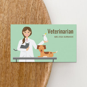 Tarjeta De Visita Mujer veterinaria con ilustración de animales
